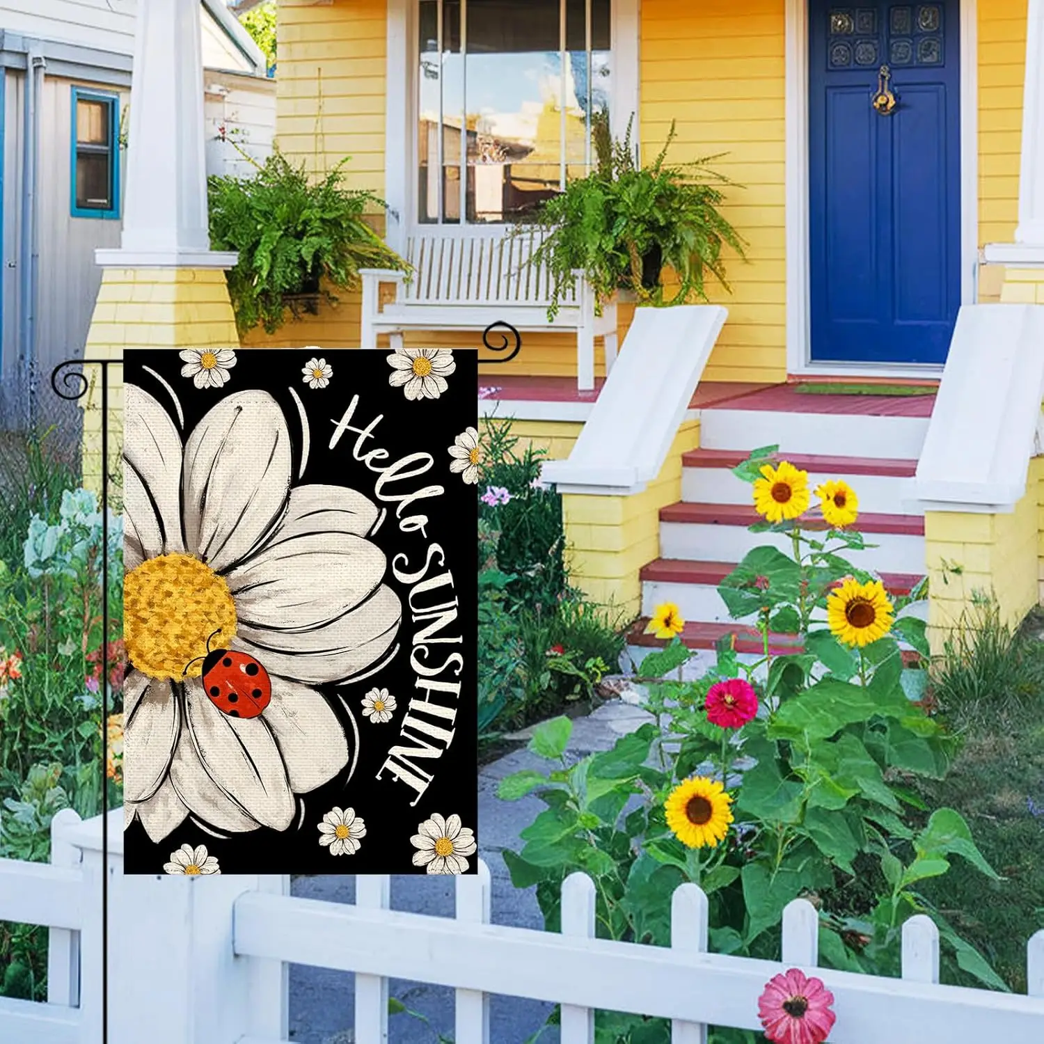 Spring Summer White Daisy Floral Garden Flag 12 x 18 Inch Double Sided Vertical, Outside Seasonal Flower Burlap Small Welcom zzo