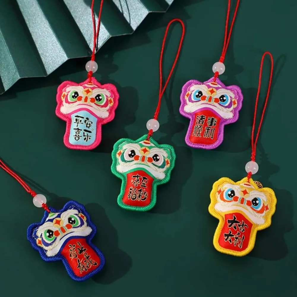 Brocade Lion Dance Embroidered Pendant Awakened Lion Chinese Style Hanging Decoration Keychain Tassel Chinese New Year Pendant