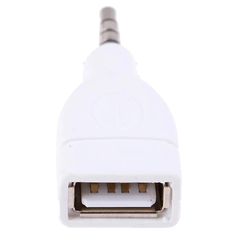 Adaptador convertidor USB 2,0 hembra a macho de 3,5mm, Conector de Audio auxiliar para coche, blanco