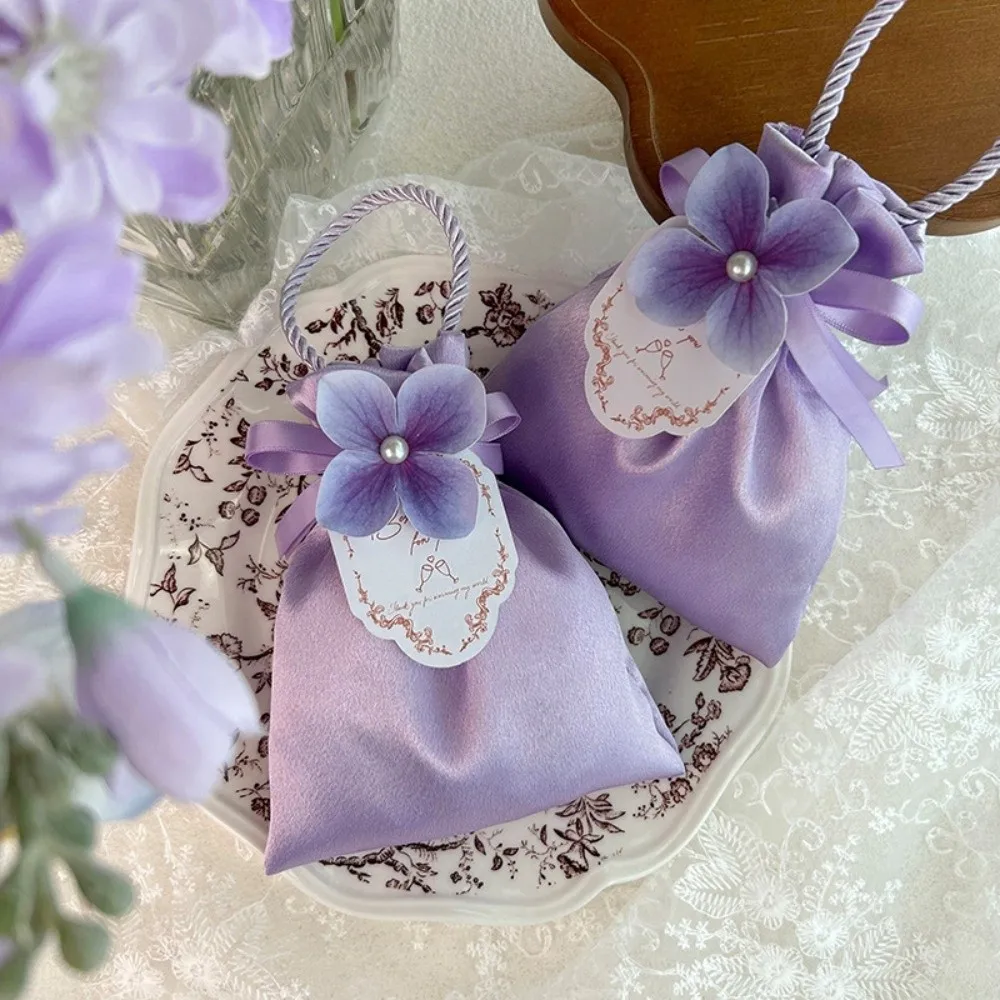

Portable Mini Flower Drawstring Bag Gift Packaging Satin Wedding Candy Bag Sweet Elegant Festive Sugar Bag New Year