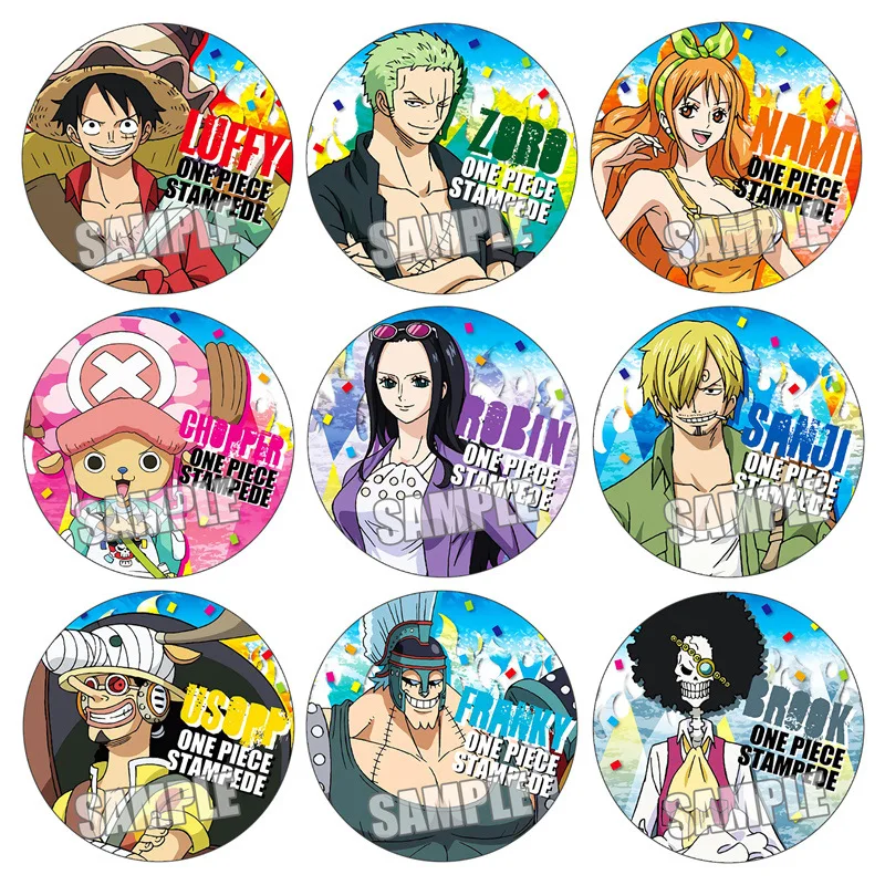 One Piece Film Stamp Anime Badge Luffy Zoro Nami Chopper Sanji Robin Franky Brook Jinbei Cosplay Pin Brooch Collection Gift