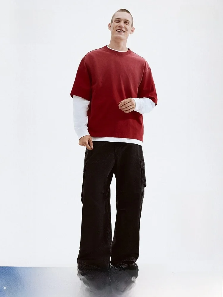 

Футболка H&M Casual с круглым вырезом, плотная, свободного кроя, простой дизайн, хлопковая, для мужчин и женщин