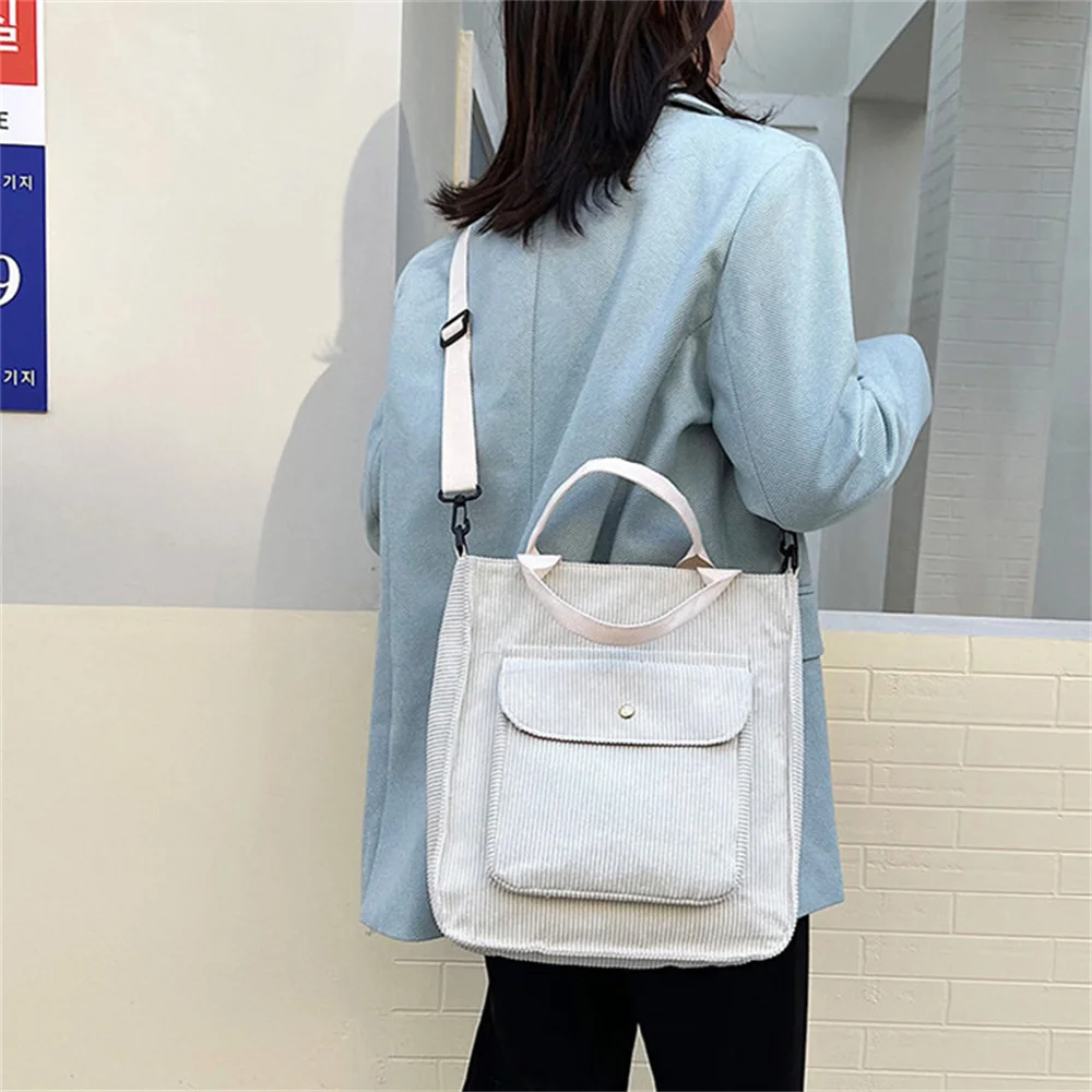 Women Corduroy Tote Handbag Korean Winter Ladies Casual Shoulder Bag Foldable Reusable Shopping Beach Bag Canvas Bags