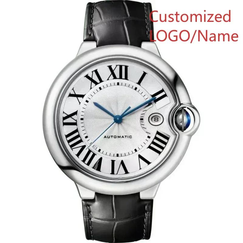 A333 مخزن الياقوت بالون سلسلة ساعة حركة ميكانيكية أوتوماتيكية الفولاذ المقاوم للصدأ حزام من الجلد الأسود الأزرق حسب الطلب