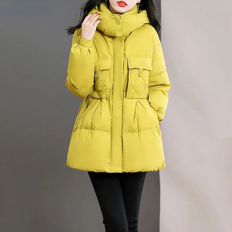 2023 New Women Down Jacket Winter Coat Female Mid Length Version Parkas Loose Thick Warm Outwear Versatile Hooded Overcoat