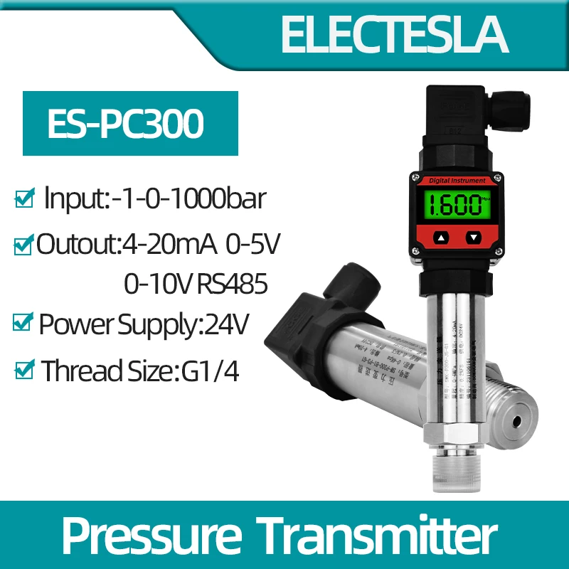 LCD Pressure Transmitter 4-20mA 5V 10V Output Measurment -1-0-1000bar Water Oil Gas Pressure Sensor G1/4 Pressure Transducer