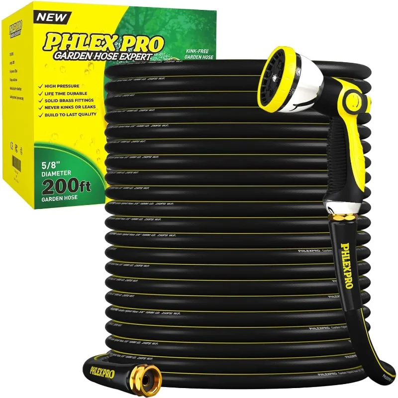 

Garden Hose Set 200FT - PHLEX PRO Heavy-Duty Premium 5/8'' Rubber 3-Layer Water Hose - Innovation Flexible Hybrid