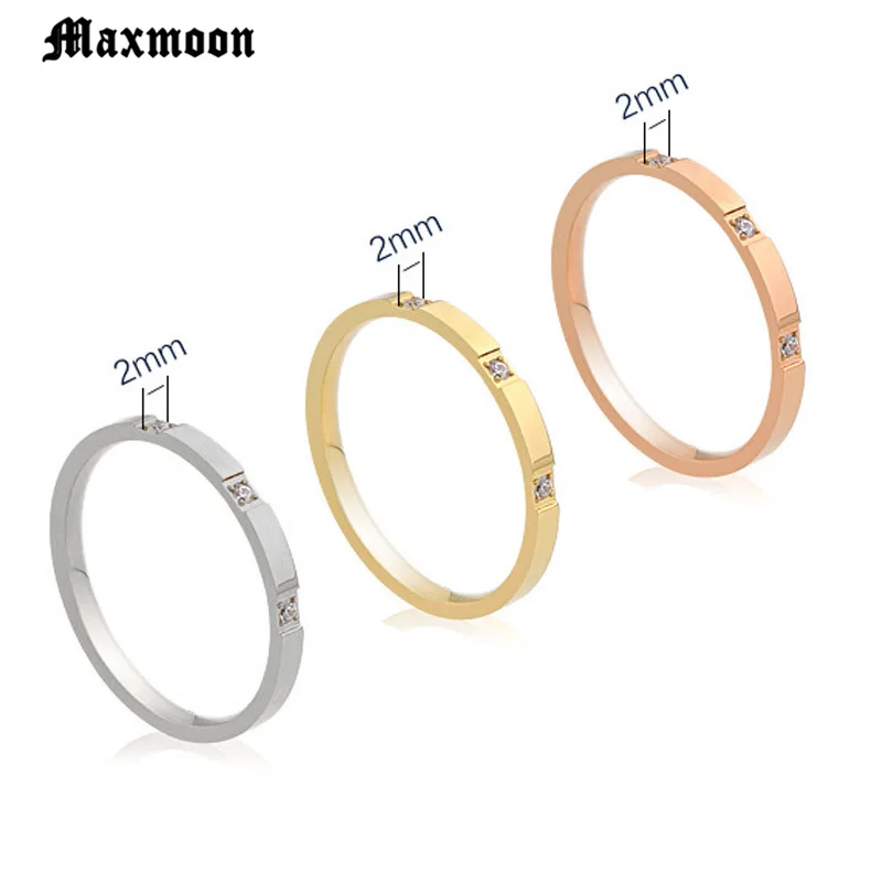 Maxmoon Fashion Jewelry Zirconia Classic Wedding Ring For women or man Eternity Love 316L Stainless Steel Rings Gift Never Fade