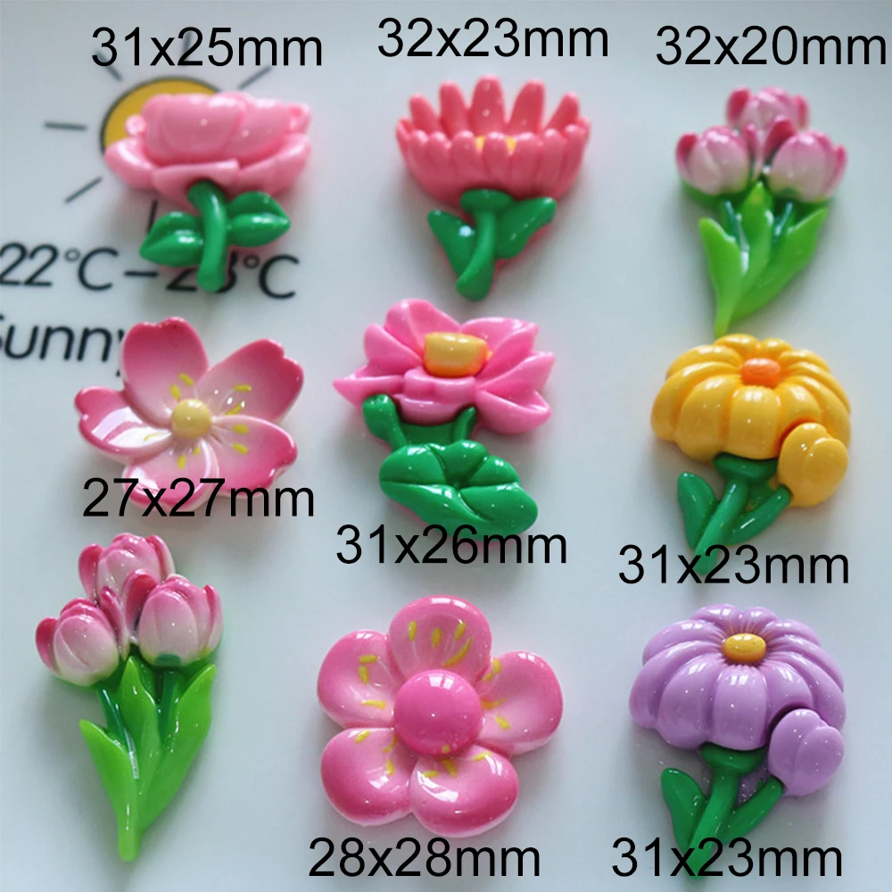 10PCS Shiny Plant Flowers Series Resin Flat Back Cabochons For Hairpin Scrapbooking DIY Jewelry Craft Decoration Accessories