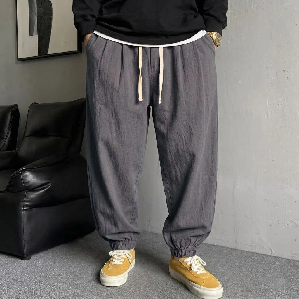 Men's Korean Streetwear Joggers Casual Harem Sport Pants Loose Fit Sweatpants Breathable Drawstring Hiking Trousers for Men