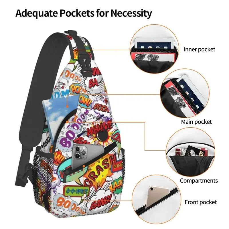 Custom Cool Comic Book Fun Shout Outs Sling Bags for Travel Hiking Men Graffiti Design Chest Crossbody Backpack Shoulder Daypack