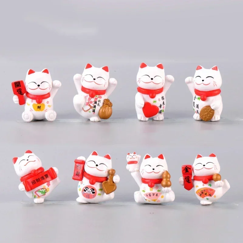 3.1x 4.3cm Lucky Wealth Waving Hand Fortune Cat Feng Shui Home Decor Welcome Long Tail Cat Sculpture Statue Decor Car Ornament