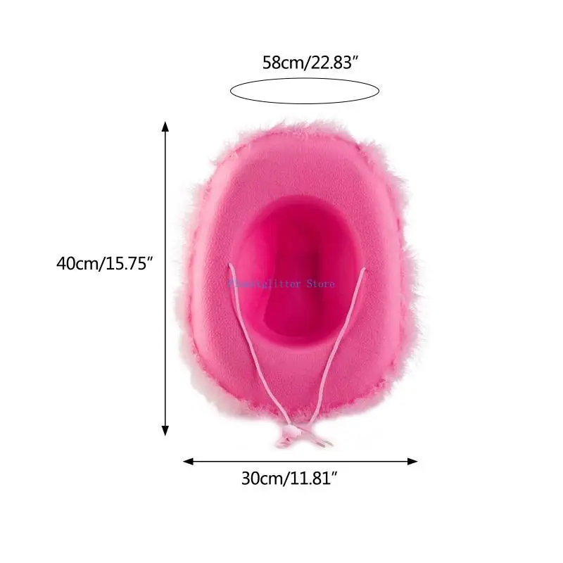 652B جميلة واسعة حافة قبعة راعية البقر الوردي منفوش ريشة حافة قبعة رعاة البقر كل مباراة ل كرنفال تأثيري الشارع اطلاق النار #6