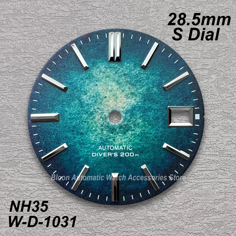 หน้าปัดนาฬิกาดำน้ำลายโลโก้ S ขนาด 28.5 มม. เหมาะสำหรับกลไก NH35/NH36/4R/7S ผลิตด้วยเทคโนโลยีการพิมพ์ 3 มิติ พร้อมปฏิทินสีสันสดใส อุปกรณ์ตกแต่งนาฬิกา