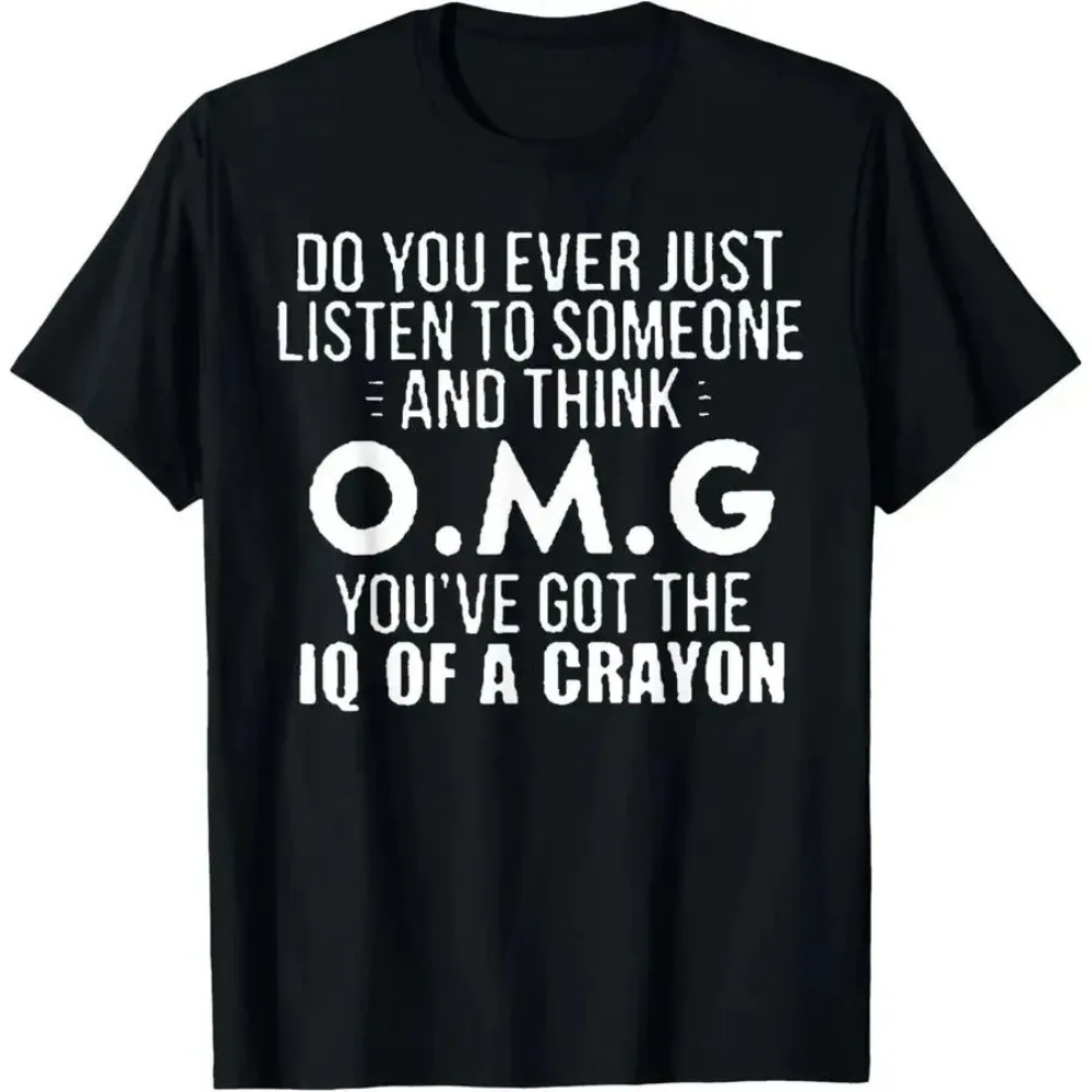 Sarcastic IQ Of A Crayon Quote Print Men T Shirt Funny OMG Humor Slogan Short Sleeve Casual Streetwear Tee