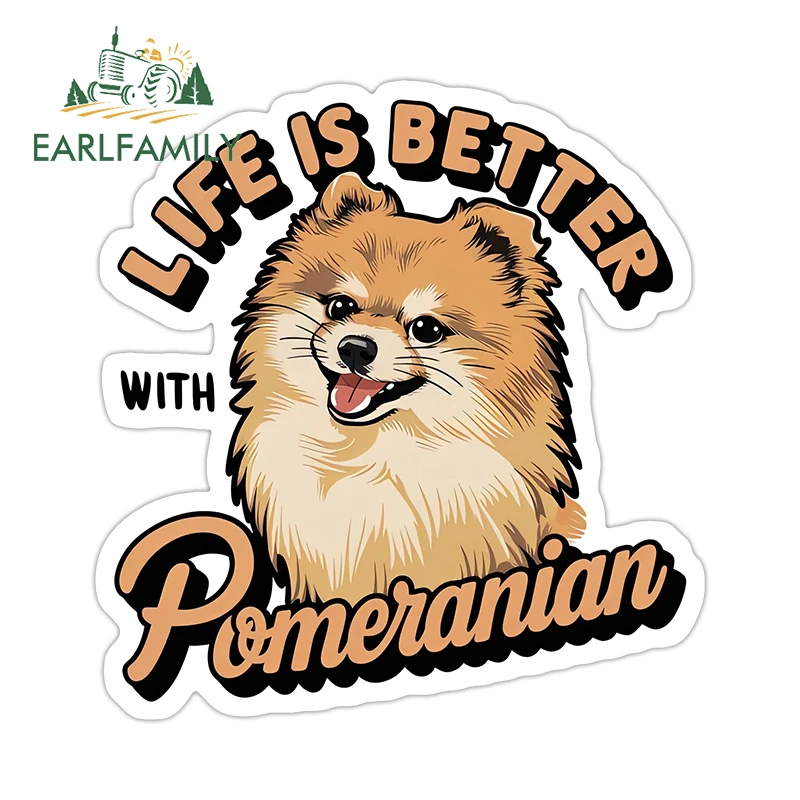 EARLFAMILY Kawaii Style Pomeranian Car Stickers Eye-catching Windshield Windows Decals Fashionable Vinyl Car Accessories
