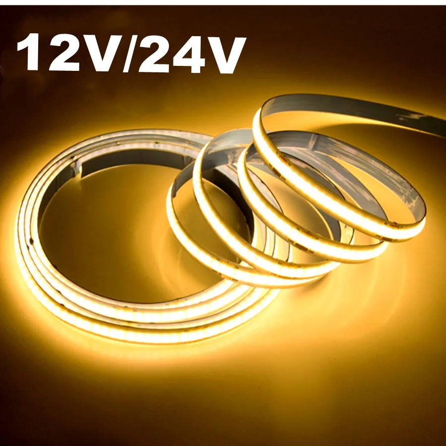 10m COB LED Strip Light 480 Linear Dimmable LED High Brightness Flexible Warm/Natural/Cool White 24V 12V 8mm COB Led Light RA90