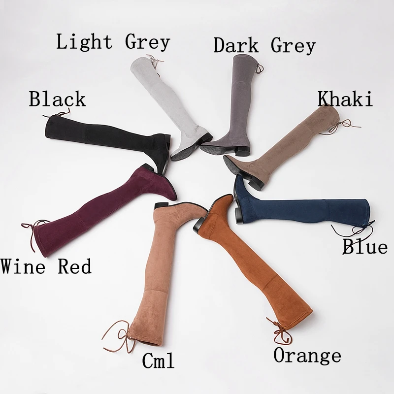 ORCHA LISA New Women's Over The Knee Boots Pointed Toe Flock Flat Style Lace Up Size 45 46 Spring Autumn Daily Casual Style
