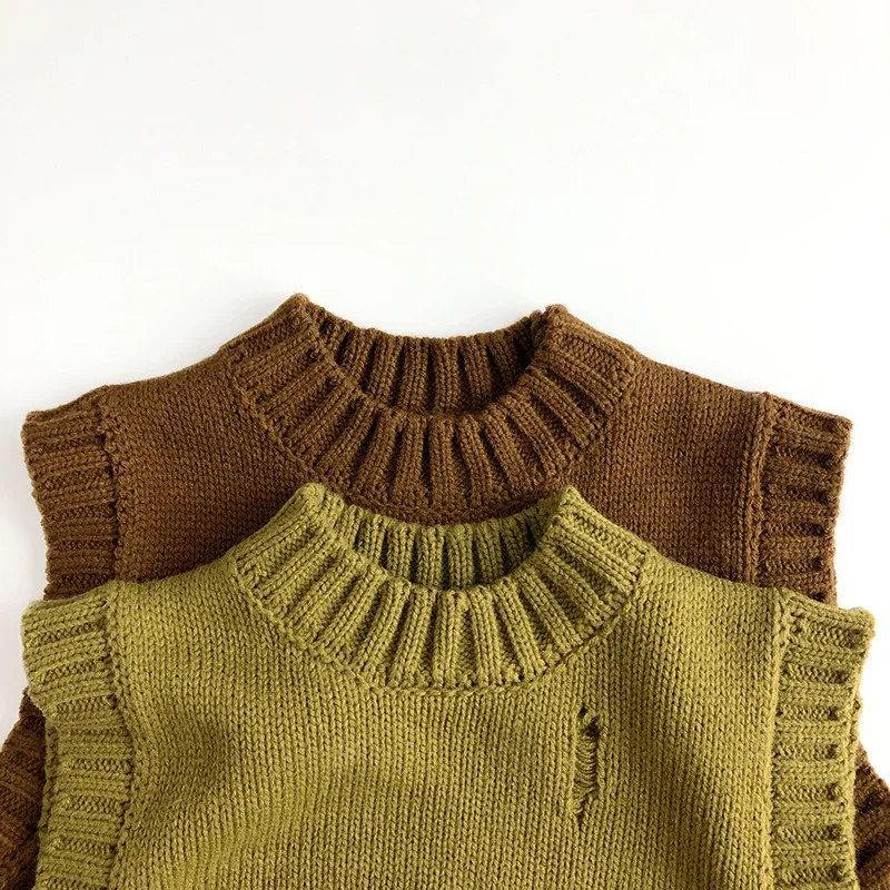 Autumn Spring Baby Girls Boys Knitting Vest Sleeveless Solid Color Knitting Pullover Sweater Korean Style Kids Knitting Vest