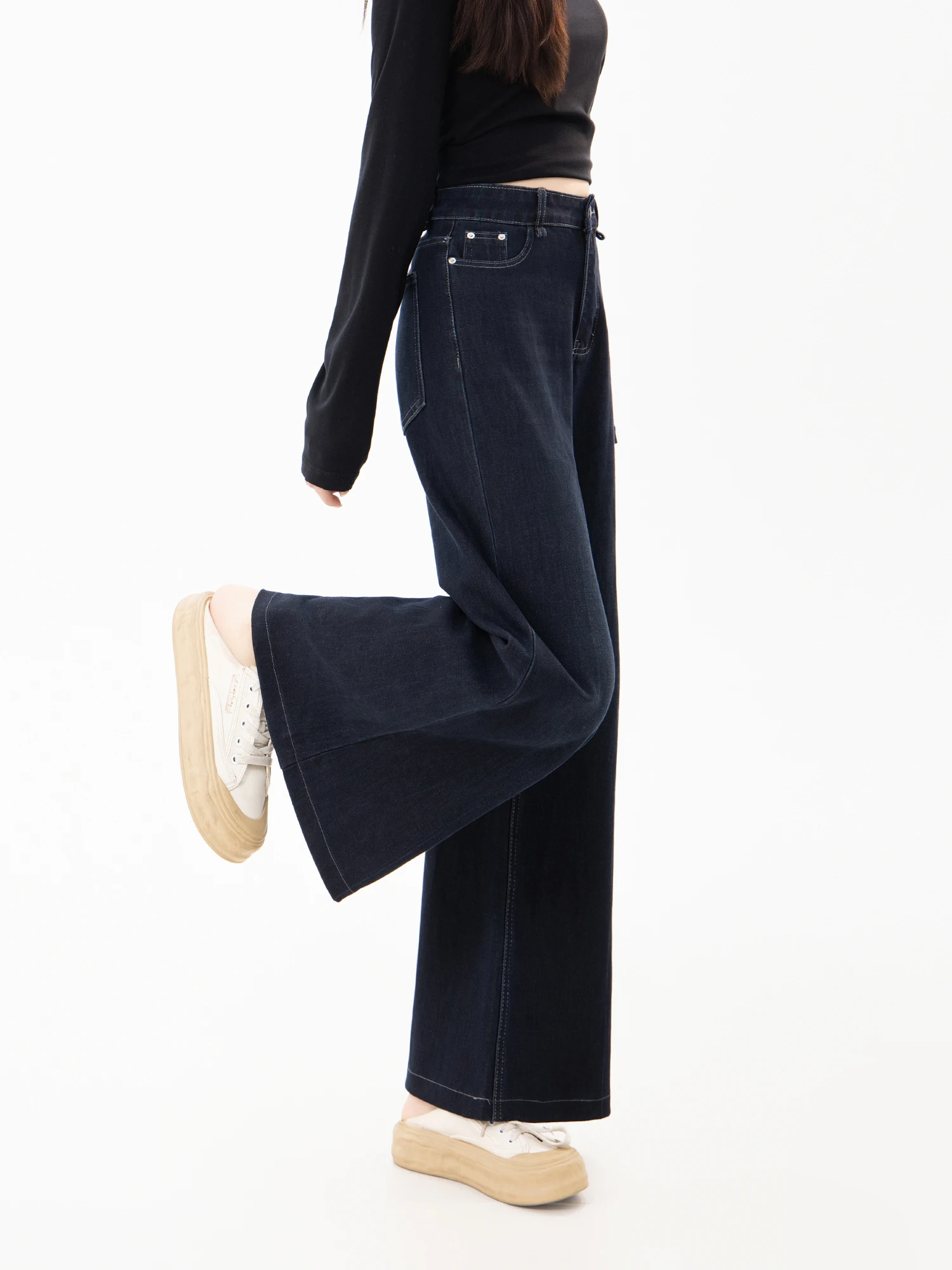 

Джинсы-клеш больших размеров для женщин, с высокой талией, из хлопка, повседневные, для фигуры типа «груша», до 20 кг, для ранней осени, утягивающие брюки