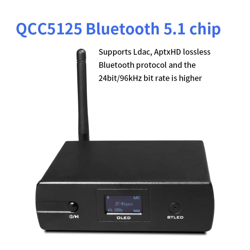 Bluetooth 5.1 DAC Receiver, QCC5125 ESS9038 HiFi Decoder LDAC aptX-HD DSD USB with OLED Display RCA 3.5mm Out view 2