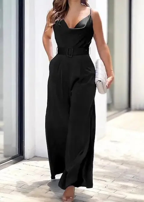 Jumpsuit Women Solid Casual Pocket Design V-Neck Sleeveless Daily Wide Leg Suspender Jumpsuit 2023 Summer Fashion Y2K Streetwear