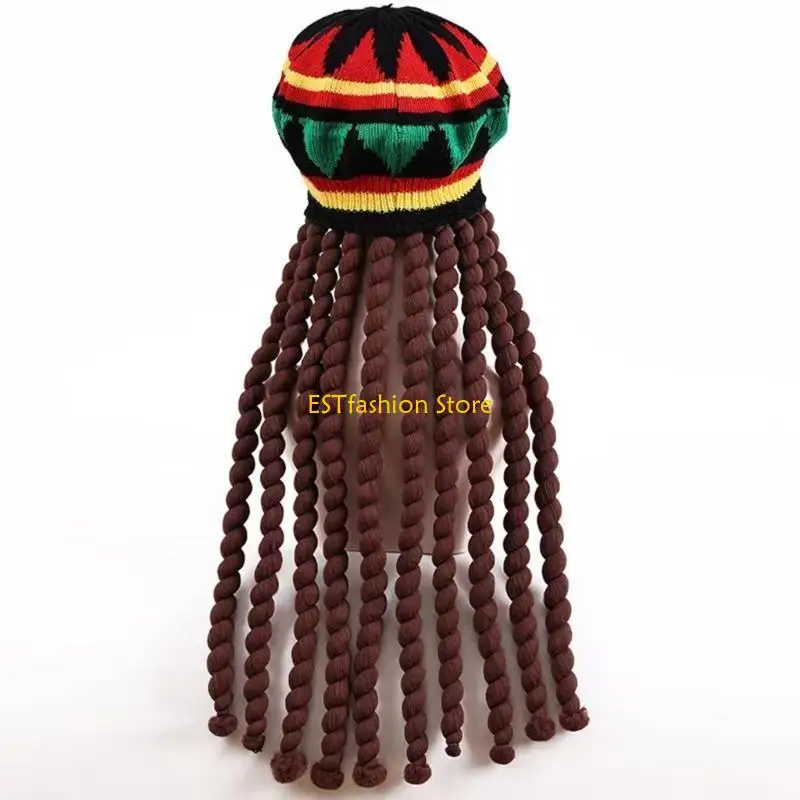 Y5GC Knitted Dreadlocks Hat Cosplay Party Hat Winter Autumn Braid Hat Photography Hat Warm Hat Stretchy Skull Hat