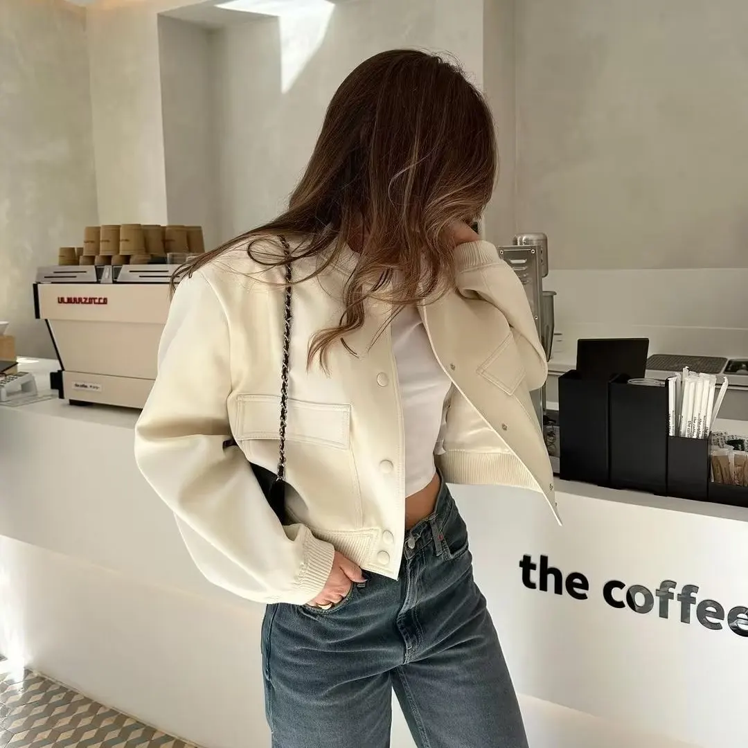 Vintage Long Sleeve Jacket women Bomber Spring Woman Casual Coat Streetwear Female Large pocket Zipper Pilot baseball uniform