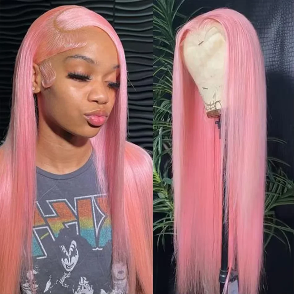 

Pink 13x4 Lace Front Wig Straight 13x6 Hd Lace Frontal Wig Human Hair For Women Brazilian 30 Inch 613 Light Pink Colored Wigs