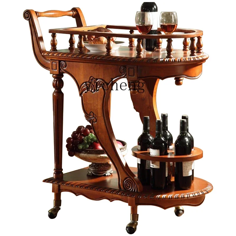 DD  Solid Wood Handcart Double Layer Tea Water Serving Cart Home Restaurant Mobile Small Cart