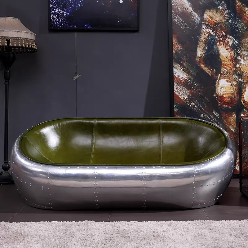 الرجعية النمط الصناعي الألومنيوم أريكة جلدية مكتب فرنسي وحدات أريكة القرون الوسطى ويسكي مجموعة أريكة كرسي