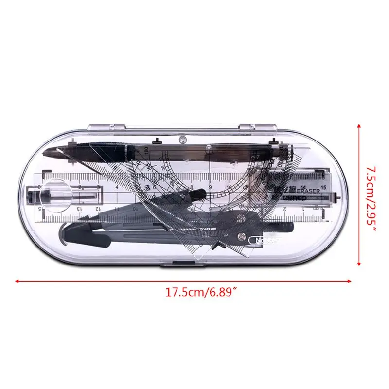 Portable  8PCS/Set Student Geometry Protractor Ruler Drawing Suit School Compasses Set Math Eraser For Students Office Supplies