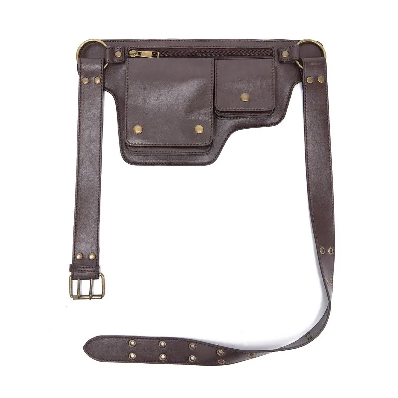 Women's Medieval Punk Waist Bag Steampunk Pu Leather Motorcycle Style Hip Belt Bag Retro Outdoor Sports Adjustable Fanny Pack