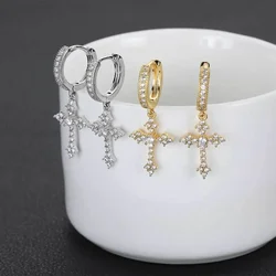 Goth Style Zircon Crystal Cross Drop Dangle Earring for Women Men Luxury Gold Silver Color Hoop Earrings Fashion Punk Jewelry