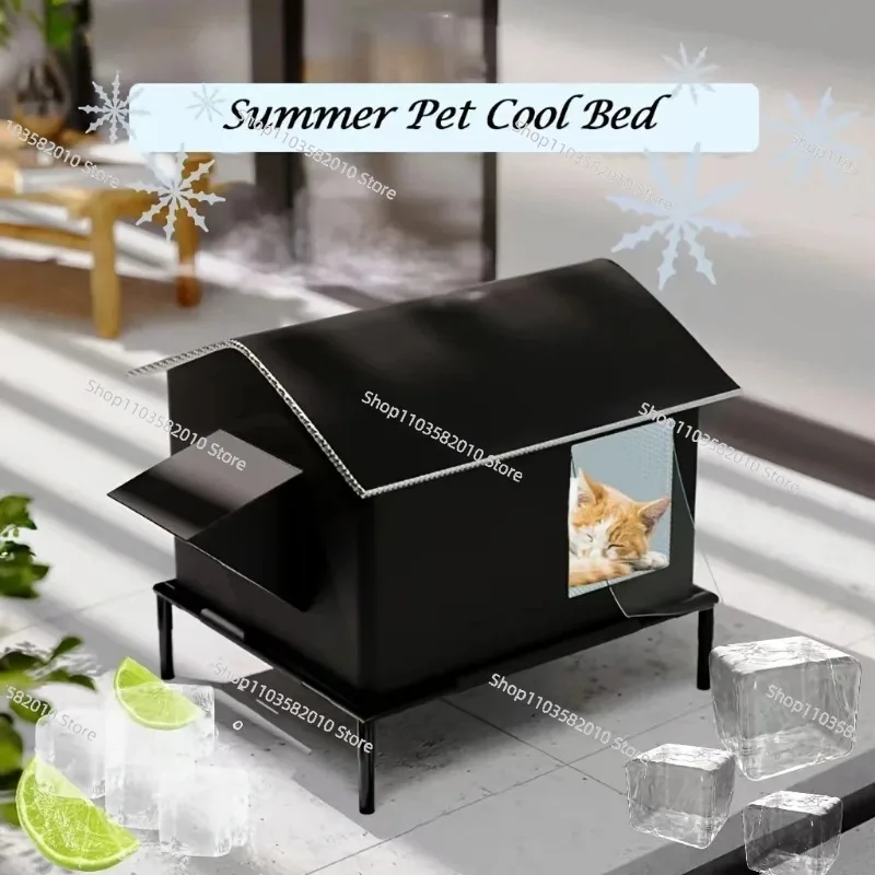 Elevated Pet House-Bed with Cooling Pads - Moisture-Proof for Indoor/Outdoor Small/Medium Pets