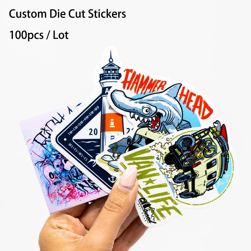 100PCS Custom Stickers Waterproof PVC Vinyl Customized Label LOGO Cartoon Decoration Personalized Glossy Matte Film For Business