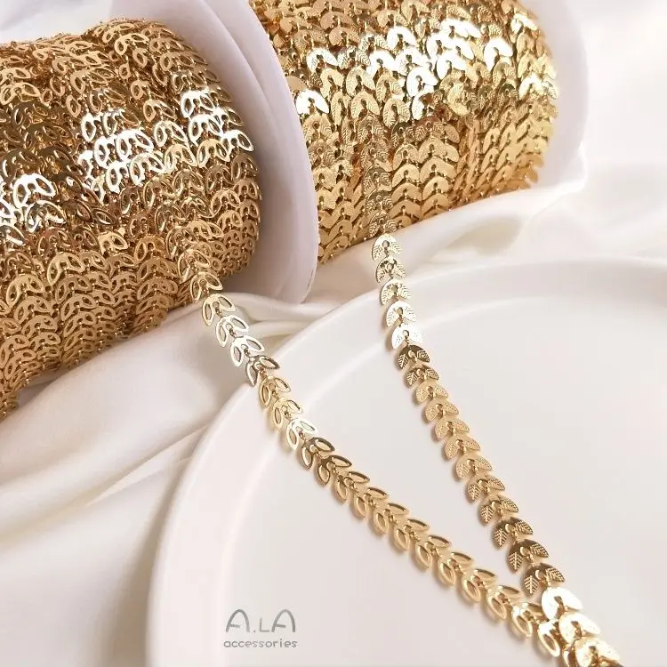14K الذهب معبأ Colorfast ورقة فضفاضة سلسلة اليد سلسلة جوفاء أوراق الصفصاف القرط ملحق DIY بها بنفسك لوازم المواد الحرفية