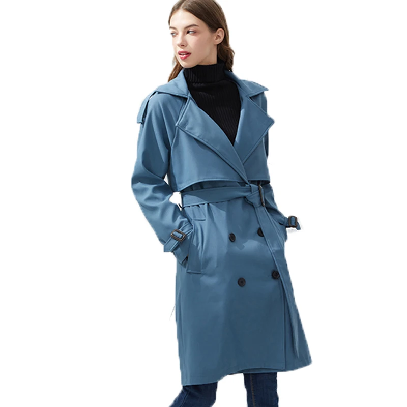 Fitaylor Spring Autumn Double Breasted Mid-long Trench Coat Women Casual Streetwear Slim Belt Cloak Vintage Windbreaker Outwear