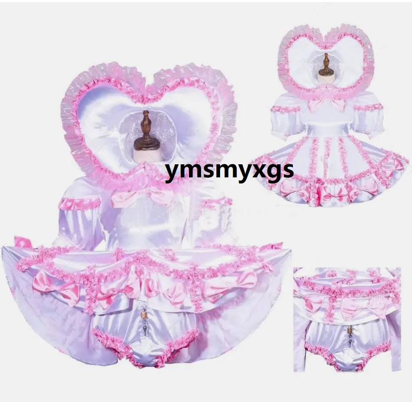 

Girl Sissy Sexy maid Pink Satin lockable Dress cosplay costume Tailor-made