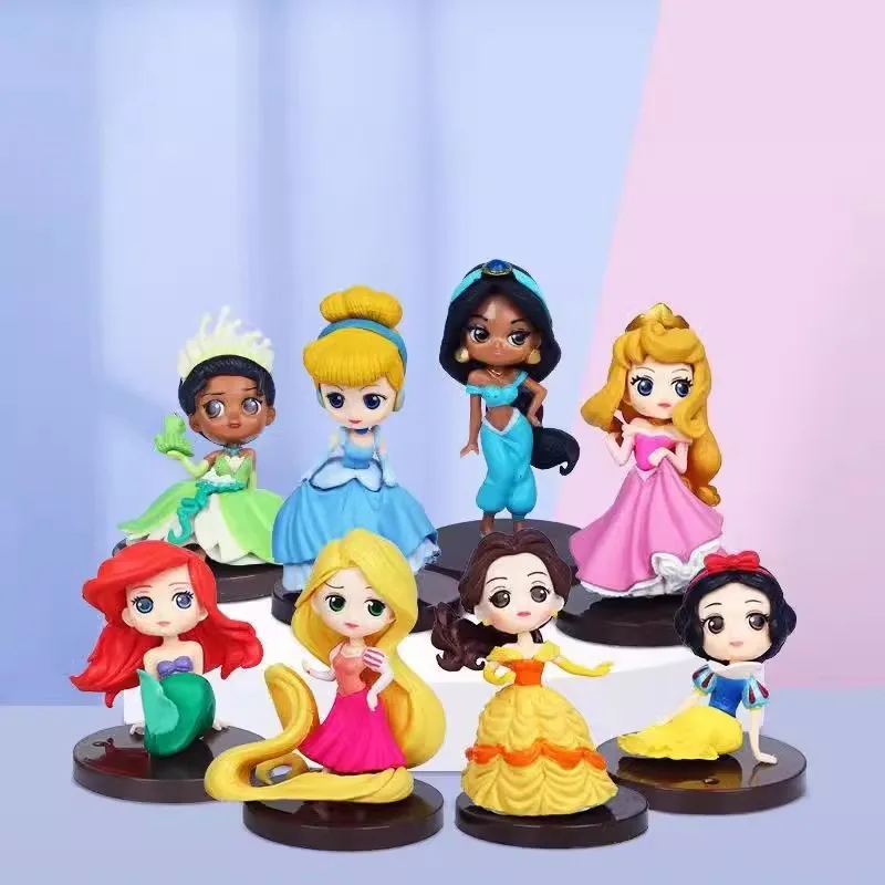 Disney high quality 8Pcs/Set Kawaii Q Snow White Princess Action Figure Ariel Belle Rapunzel Mermaid Toys Models Girls gift