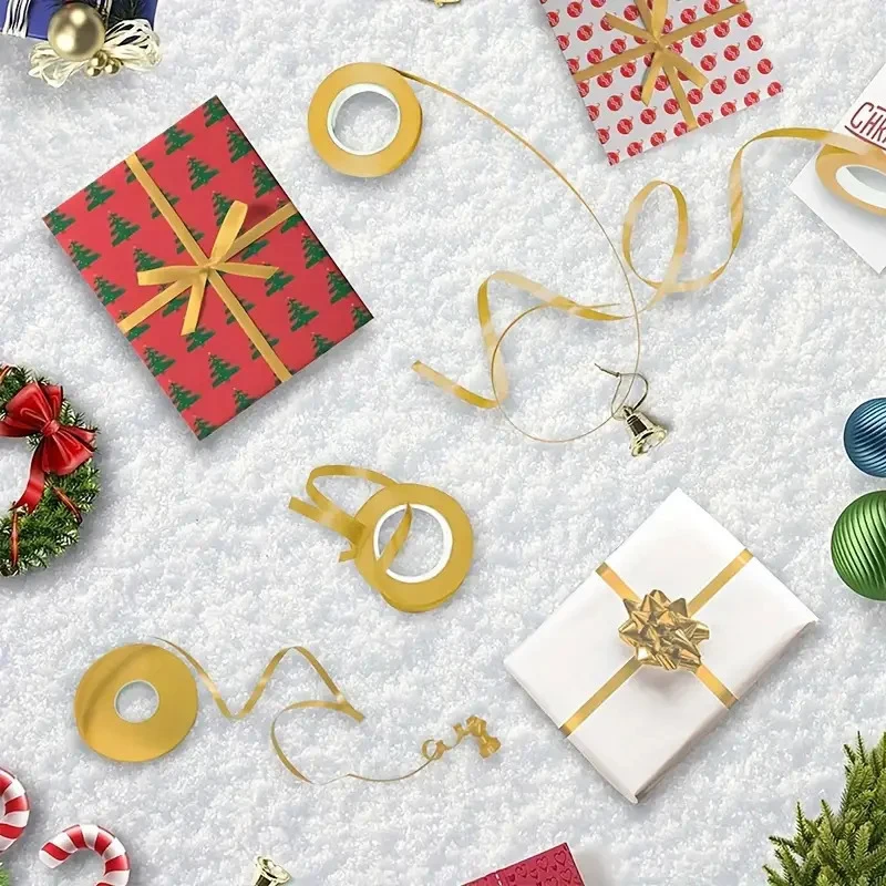3 Roll Gold Curly Balloon Ribbon, Wide 5mm, Each Roll Is Long 393.7 Inch—Christmas Decoration, Holiday Wedding, Elegant Metallic