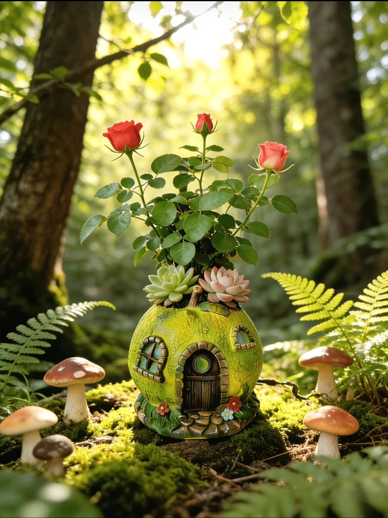 Creative Strawberry, Grapefruit Fairy Tale House Balcony Green Plant Planter Container, Resin Cartoon Fruit Planter Decoration