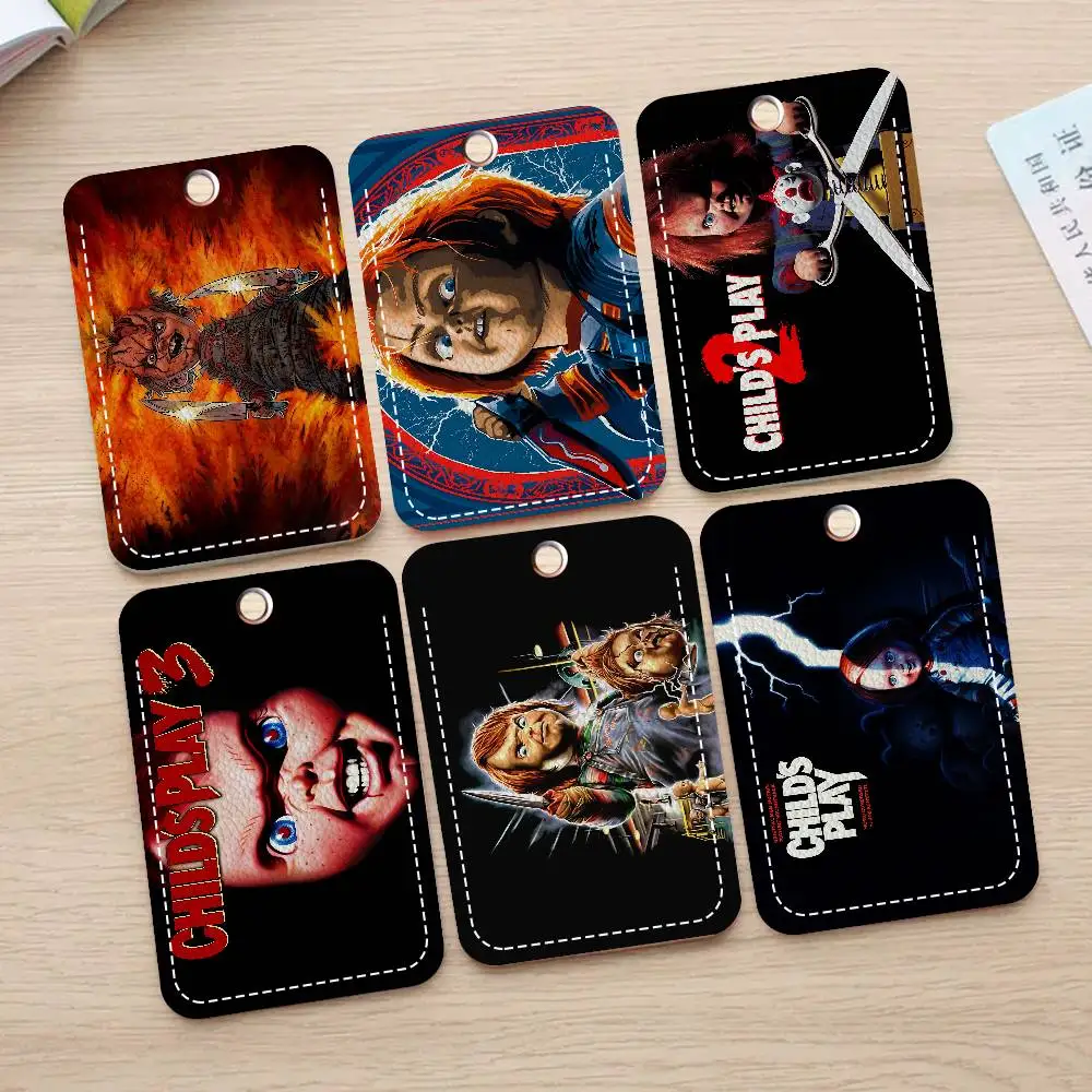 

Кожаный чехол для карт доступа с брелоком и кольцом для ключей, дизайн «Классические фильмы ужасов: Детская игра»