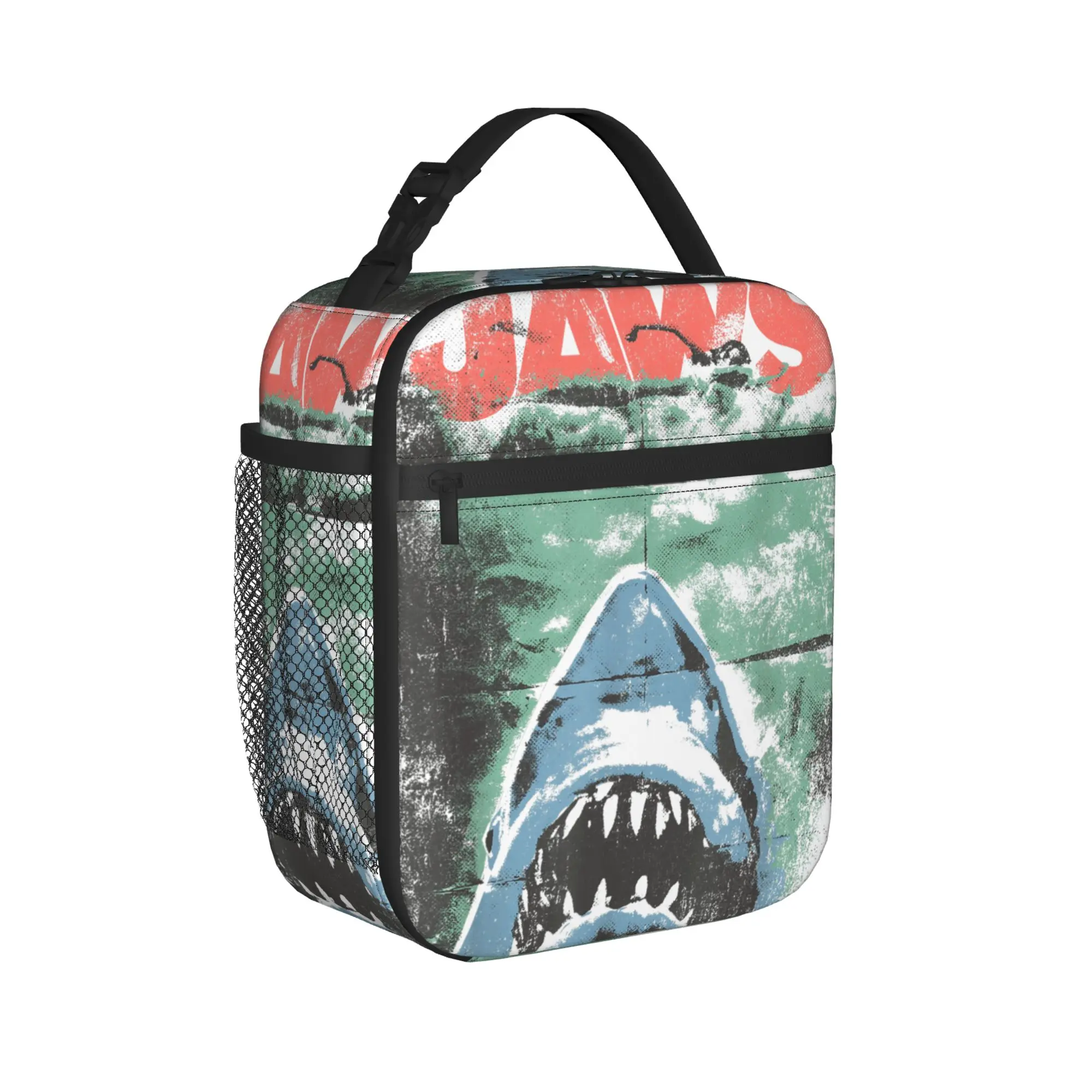 Jaws Distressed Retro Movie Poster Lunch Bag Office Portable Thermal Lunch Bags For Unisex  Waterproof Print Cooler Bag