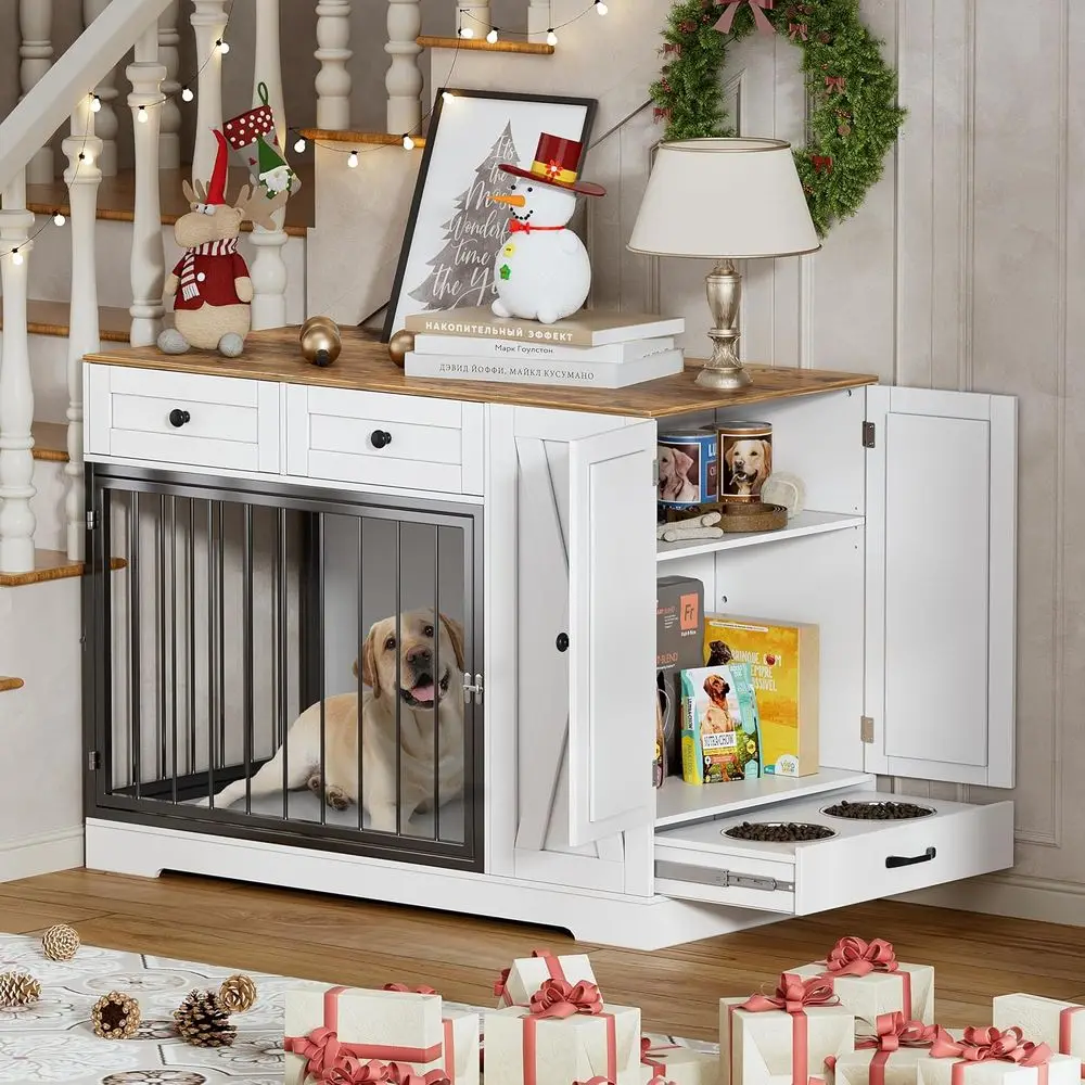 

Dog Crate urniture, Dog Crate or Small to Large Dogs with Storage Cabinet and eeder, Dog Kennel urniture with Double Door Small/