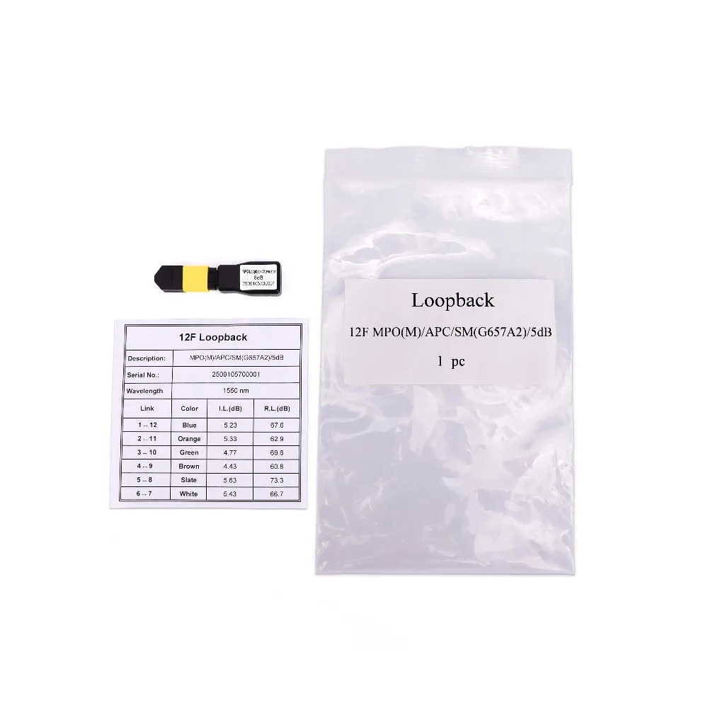 Fiber Optical Loopback Male MPO Loopback Attenuator 8/12 Cores Low Insertion
