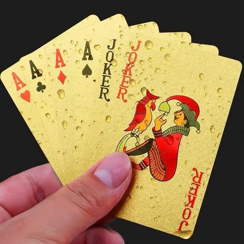 

Playing cards PVC waterproof washable gold color Parker rustic gold metal creative thickening paper cards Rose / Dragon / grid