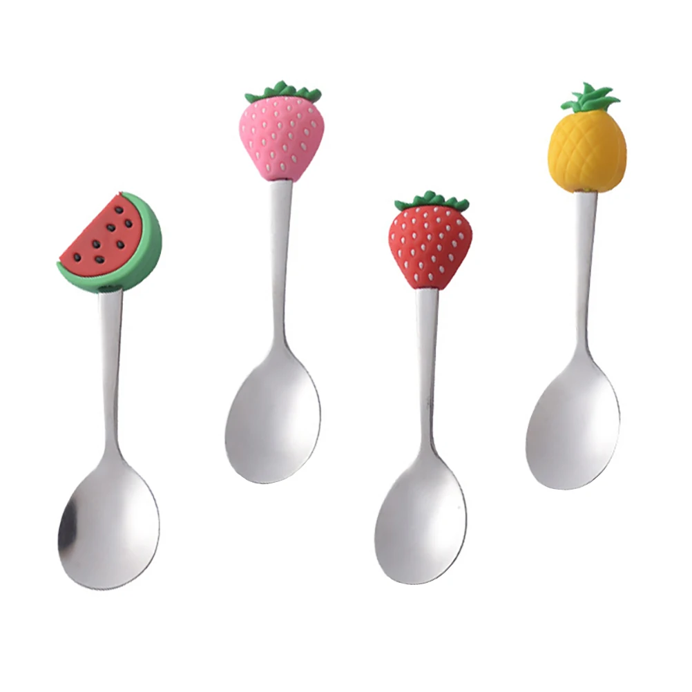 

4 Pcs Fruit Spoon Cake Scoop Children Ice Cream Dessert Tea Mixing Baby Spoons Stainless Steel Safe Rounded Edges