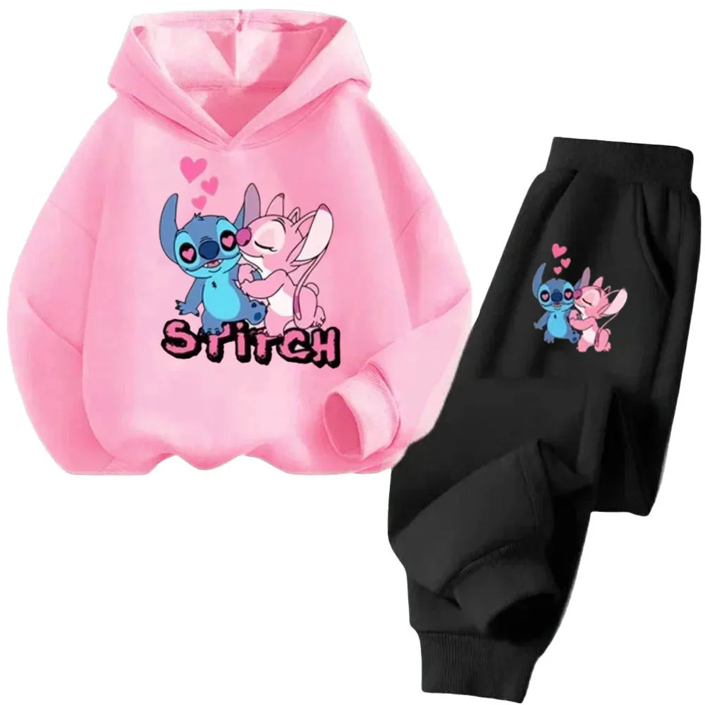 Cartoon Stitch Children's Hoodie Simple Kids Clothing Disney Boys' Long Sleeve Sportswear and Girls' Casual Pants Two Piece Sets