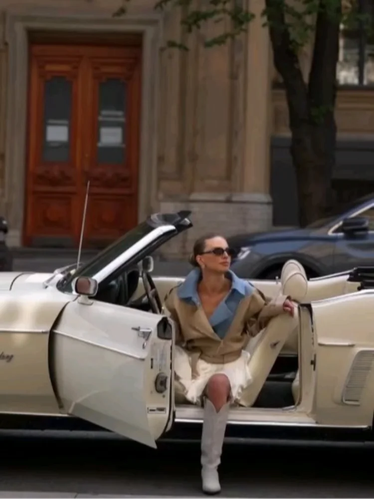 

Джинсовые лоскутные короткие пиджаки, осеннее женское повседневное пальто с карманами, женская куртка с длинным рукавом, уличная элегантная укороченная куртка с необработанными краями